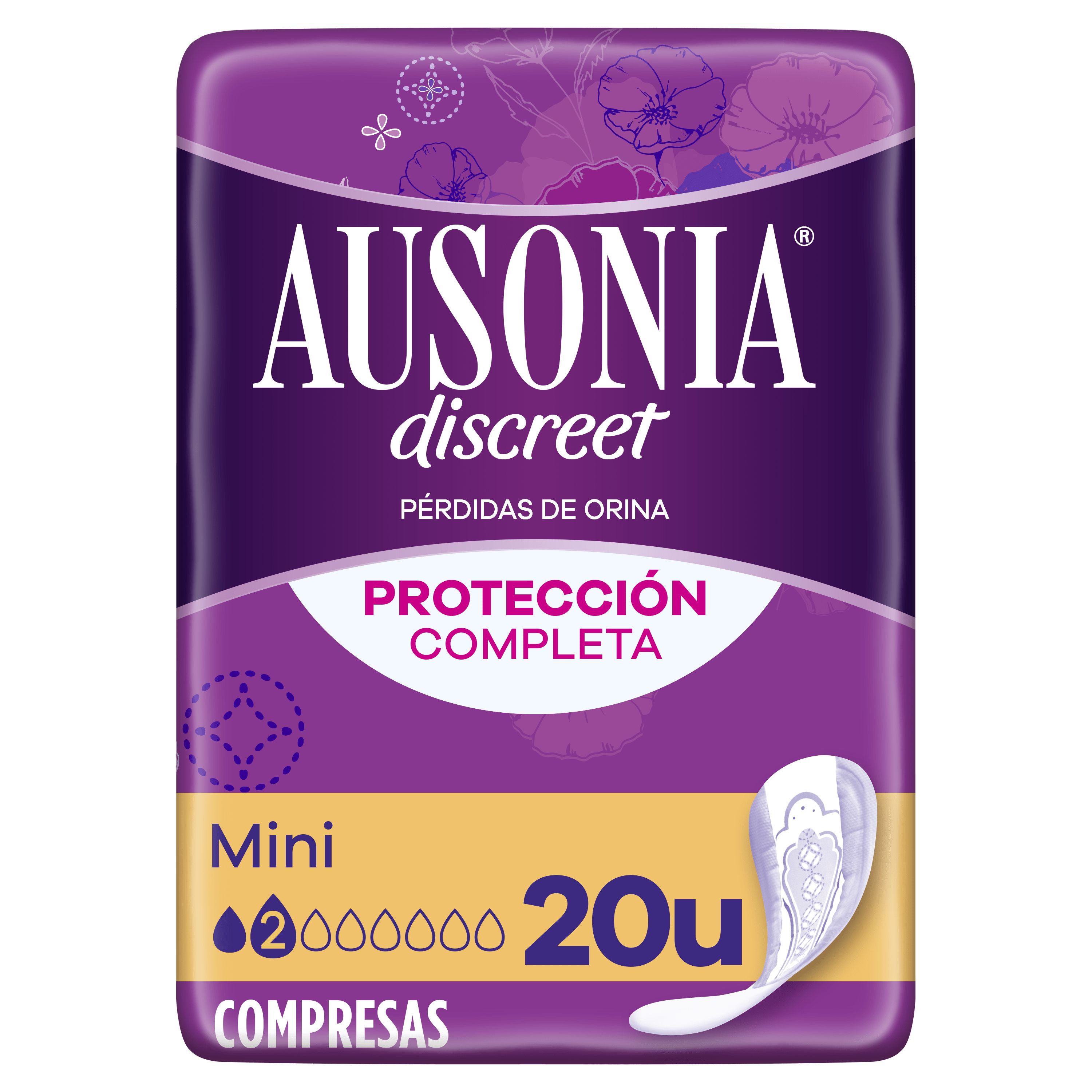 Ausonia Discret Mini 2 gotas 20 Compresas para pérdidas de orina