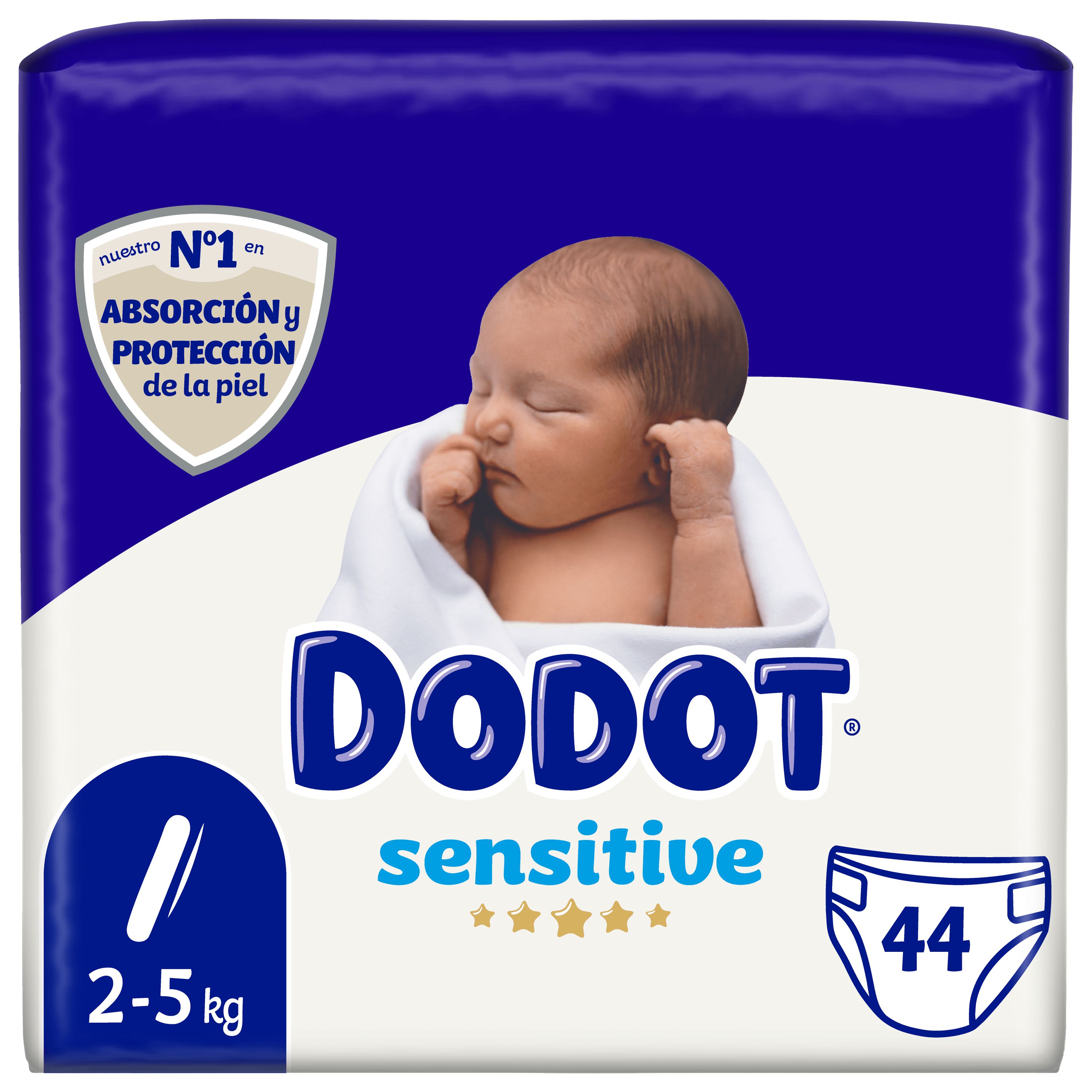 Dodot Sensitive Kit Recién Nacido: 44 pañales Talla 1 (2-5 Kg) +