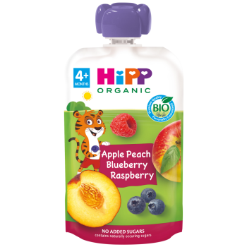 Pouche 100% Frutas Melocotón, Manzana y Fruta del Bosque BIO 