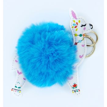 Llavero Bola Pelo Llama Azul