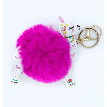 Llavero Bola Pelo Llama Fucsia