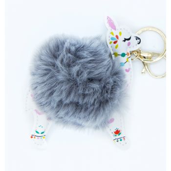 Llavero Bola Pelo Llama Gris