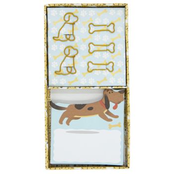 Caja Notas Adhesivas y Clips Perros