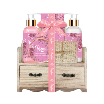 Set de Baño Caja de Madera Rosas