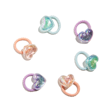 Set 6 Gomas de Pelo Corazón Glitter Set 6 Gomas de Pelo Corazón Glitter
