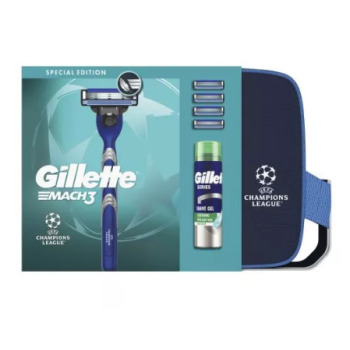 Neceser Champions League Mach3 Maquinilla + 4 Recambios + Gel