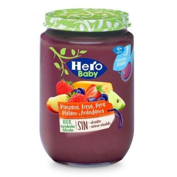 Tarrito de manzana, fresa, pera, plátano y arándanos