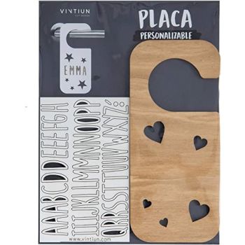 Placa Pomo Puerta Madera Corazones