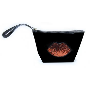 Nécessaire em pele envernizada preta