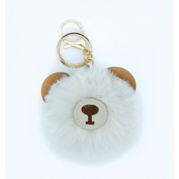 Urso-de-cabelo de chaveiro bola Blanco