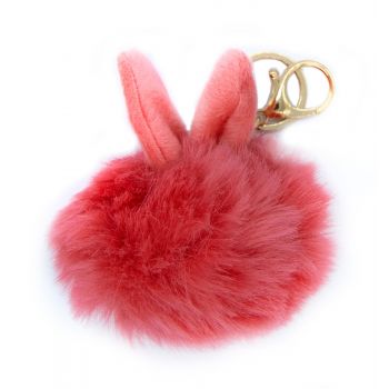 Orelhas de cabelo de bola de chaveiro Fucsia