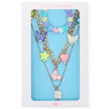 Little Princess Set Collar de Estrellas Multicolor y Dos Cadenas Doradas