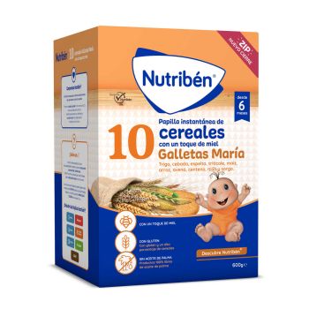 Papilla Instantánea 10 Cereales con un Toque de Miel y Galletas María