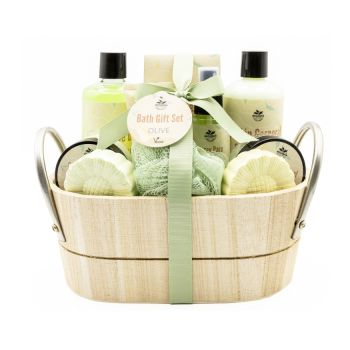 Set de Baño Cesta de Madera con Asas Olive
