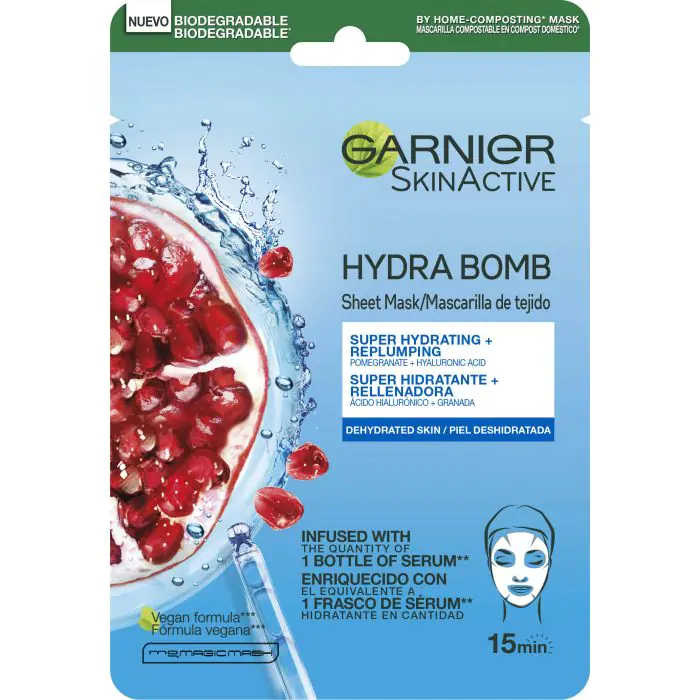 GARNIER SkinActive Moisture Bomb Masque en Tissu Super Hydratant &  revitalisant à la Grenade – LUNÉA COSMETICS