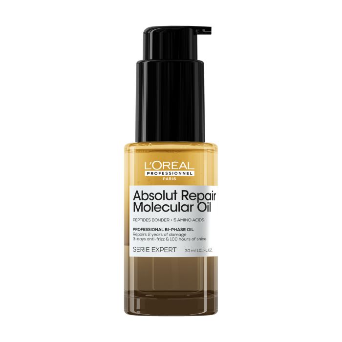 L’OréAl Professionnel Aceite BifáSico Reparador, 100 Horas Brillo, Antifrizz, Protector TéRmico, Sin Aclarado, Cabello DañAdo, Absolut Repair Molecular, Mini 30Ml-image