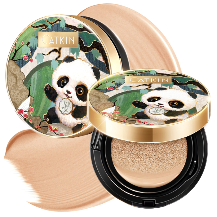 Catkin Panda Land Fondotinta In Polvere Compatto Copertura Completa, Formula Nutriente E Tenuta 24H,Con Acido Ialuronico, Per Pelli Sensibili, Finish Satin,15G*2 (W12 Golden Medium)-image