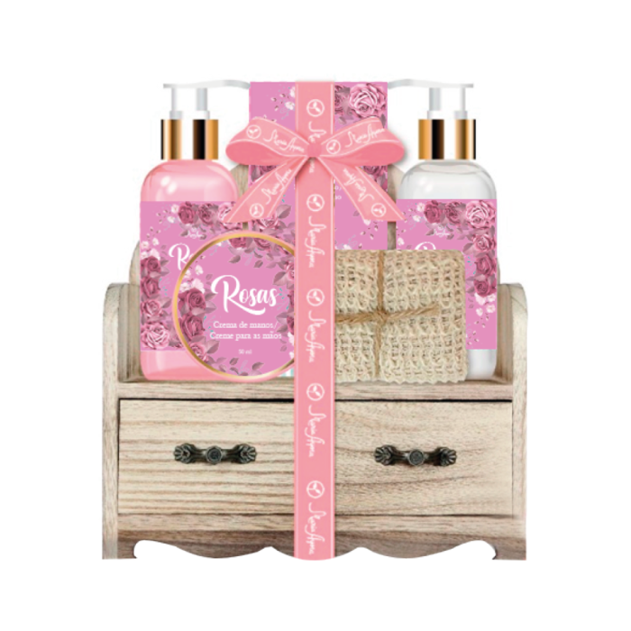 Conjunto de casa de banho com caixa de madeira rose -amp; rose 450 ml