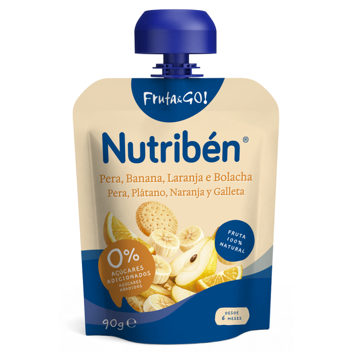 Fruta & Go Pera, Plátano, Naranja y Galleta 90 gr