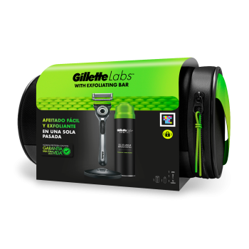 Pack de lâminas de barbear GilletteLabs com barra esfoliante + gel de barbear + estojo de toilette