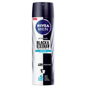 Nivea Men Invisible For Black &amp; White Active Desodorizante Spray para homem