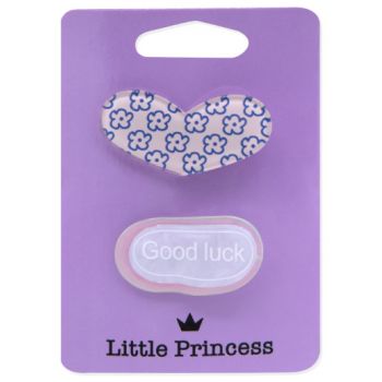 Little Princess Set 2 Clips Corazón y Good Luck