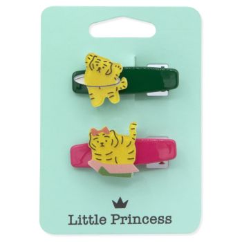 Little Princess Set 2 Clips Tigre Rosa y Verde