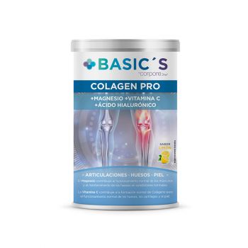 Basic&#039;s Colagen Pro Colágeno con Magnesio, Vitamina C y Ácido Hialurónico Sabor Limón Complemento alimenticio