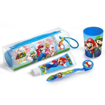 Pasta de dentes + escova de dentes + copo Super Mario Bros Toilet Bag