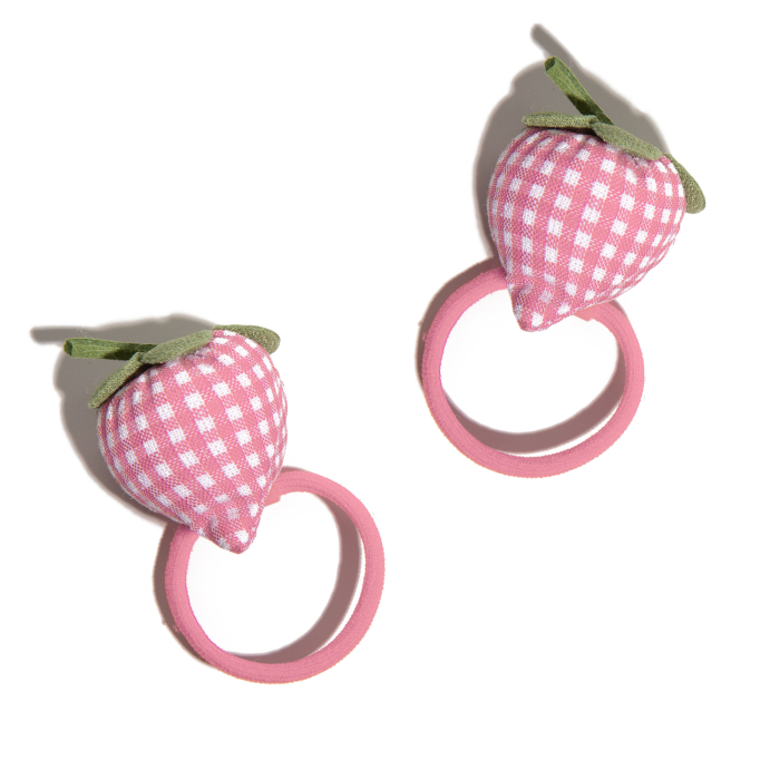 Set 2 Gomas de Pelo Fresa Acolchada Gingham