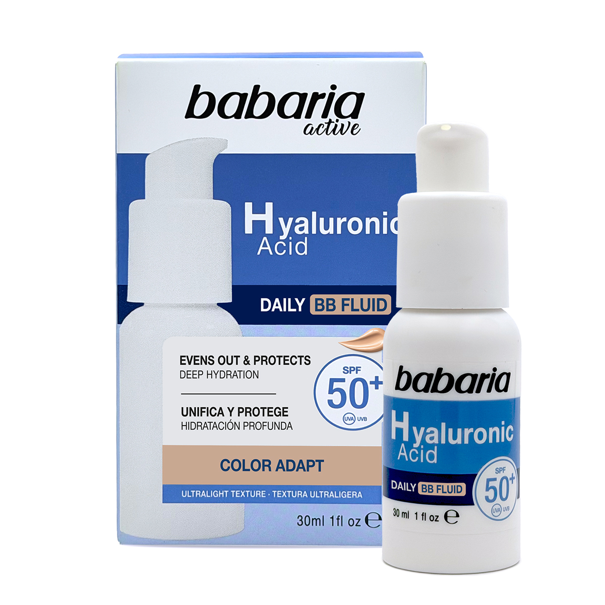 Babaria Fluido Facial Ácido Hialurónico SPF 50+ Con Color