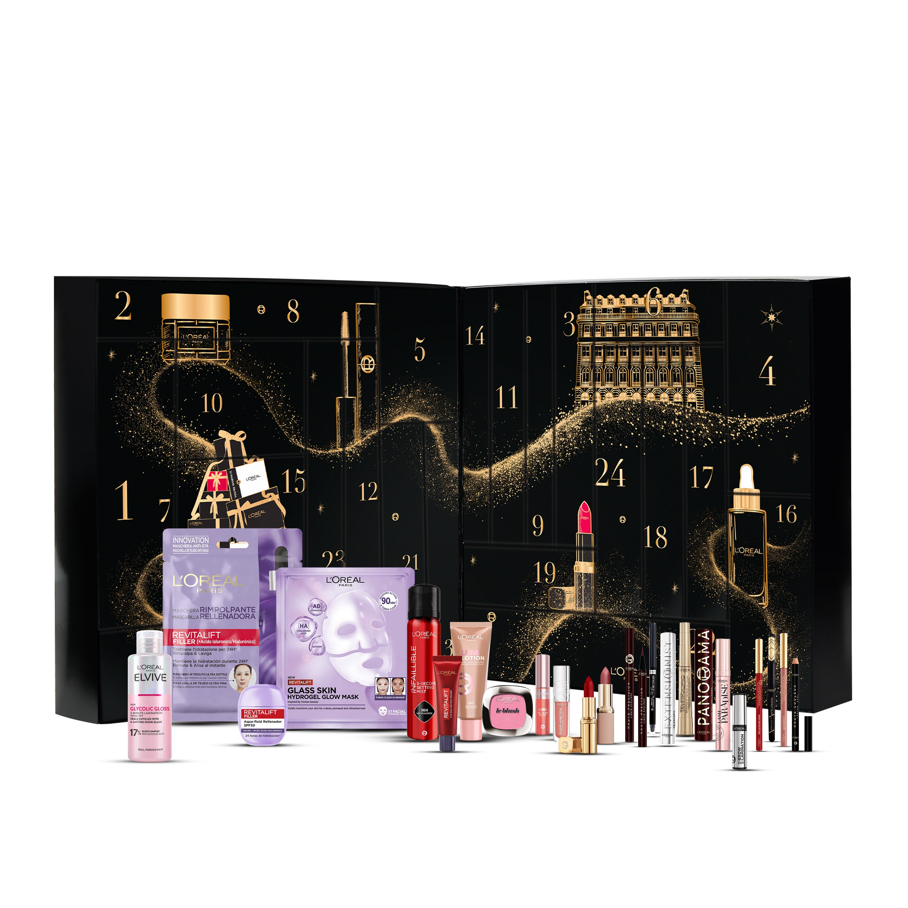 L'Oréal París Calendario de Adviento con 24 Productos de Belleza, Maquillaje, Cuidado Facial y Capilar
