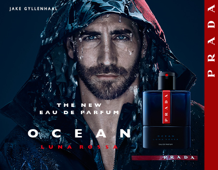 Image de Jake Gyllenhaal al lado de un frasco de Luna Rossa de Prada